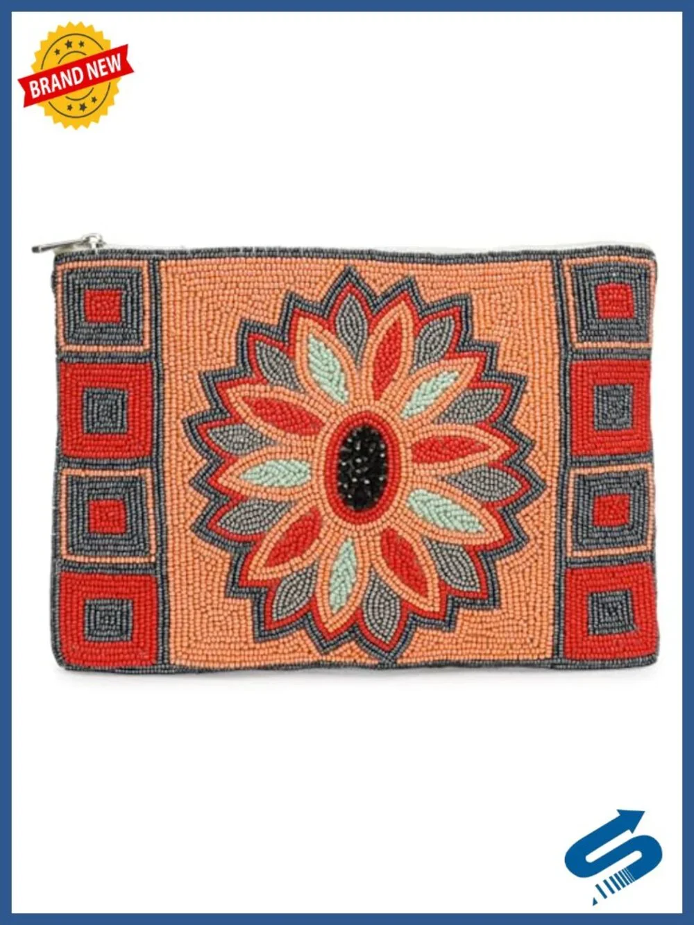 Beaded Evening Handbag Floral Clutch Purse with Detachable Chain Strap